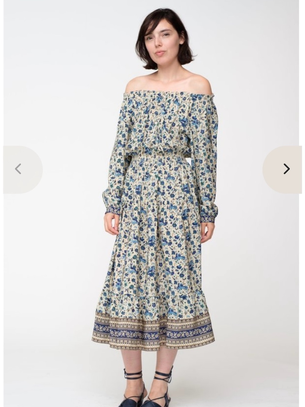 Sea New York 100% silk The Doe print blue off-shoulder midi-length dress